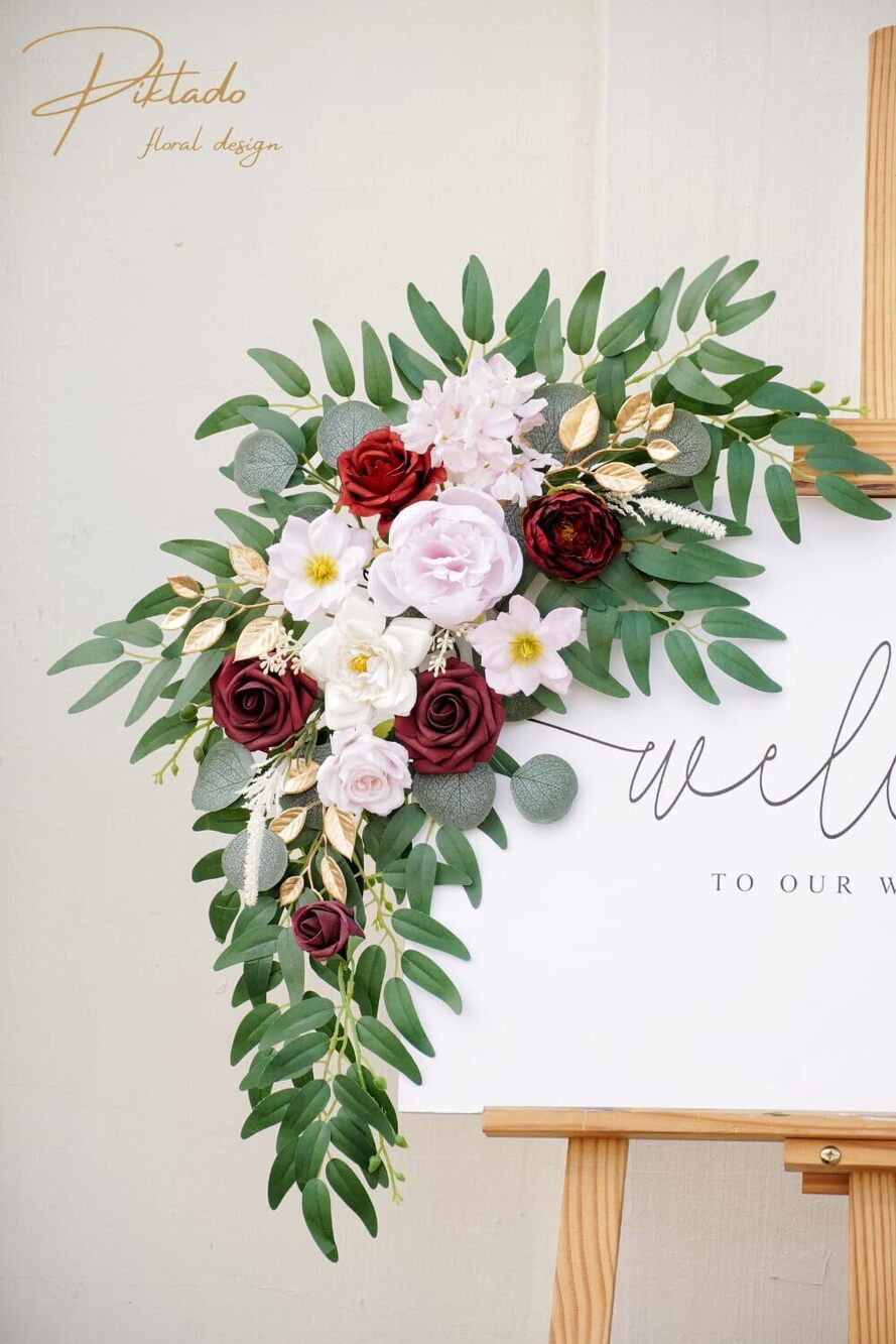 3644 Faux Flower Swag Set of 2 for Wedding Welcome Signs Floral Swag - Picture 5 of 9